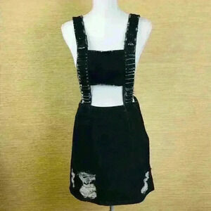 Carmar Denim Overall Skirt with Safety Pins.